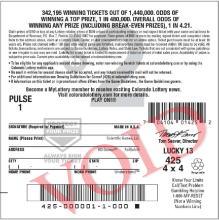 Lucky 13 scratchcard - game number #2933 - back