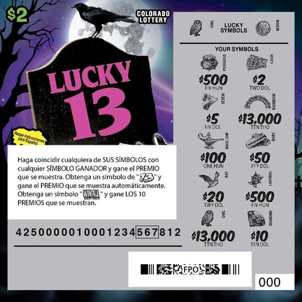 Lucky 13 scratchcard - game number #2933 - front-scratched