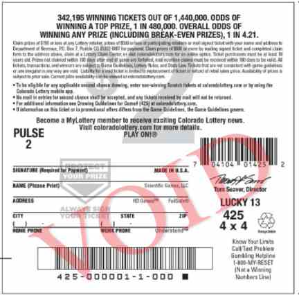 Lucky 13 scratchcard - game number #2942 - back