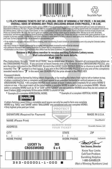 Lucky 7S Crossword scratchcard - game number #2918 - back