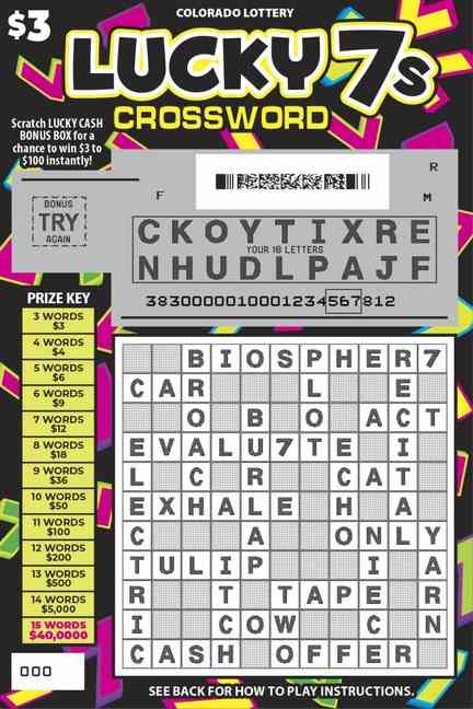 Lucky 7S Crossword scratchcard - game number #2918 - front-scratched