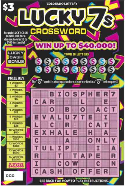 Lucky 7S Crossword scratchcard - game number #2918 - front