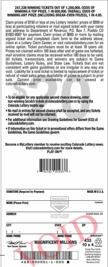 Magnificent Millions scratchcard - game number #2939 - back
