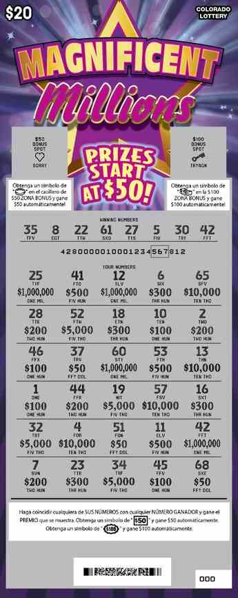 Magnificent Millions scratchcard - game number #2939 - front-scratched