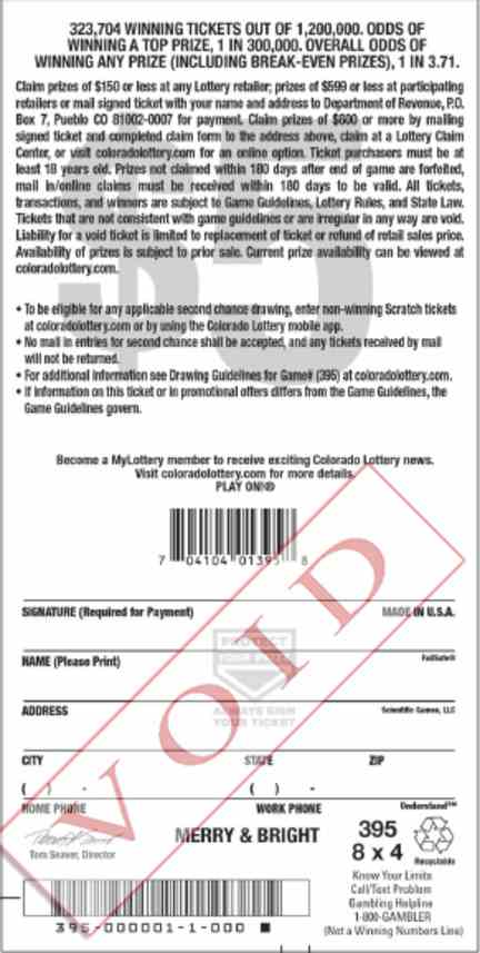 Merry And Bright scratchcard - game number #395 - back