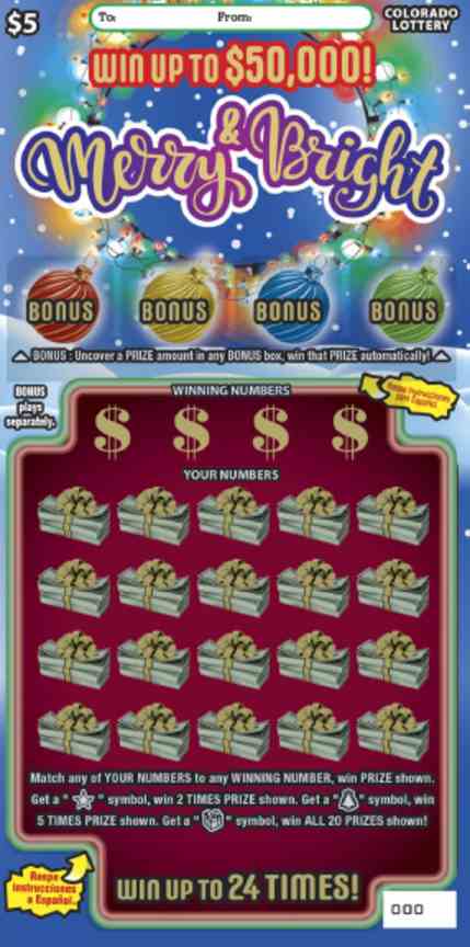 Merry And Bright scratchcard - game number #395 - front
