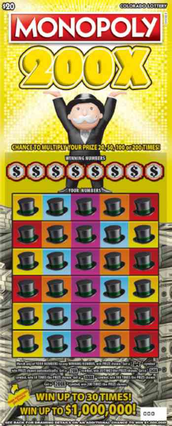 Monopoly 200X scratchcard - game number #2765 - front