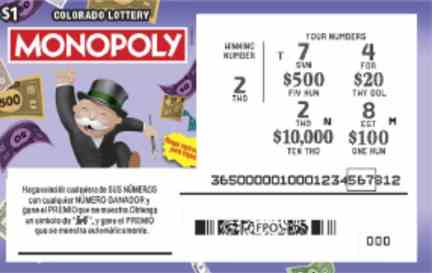 Monopoly scratchcard - game number #2870 - front-scratched