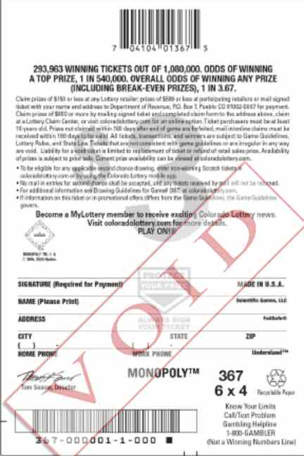 Monopoly scratchcard - game number #2872 - back