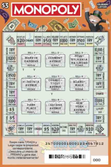 Monopoly scratchcard - game number #2872 - front-scratched