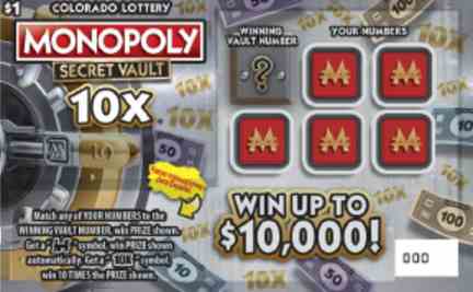 Monopoly Secret Vault 10X® scratchcard - game number #307 - front