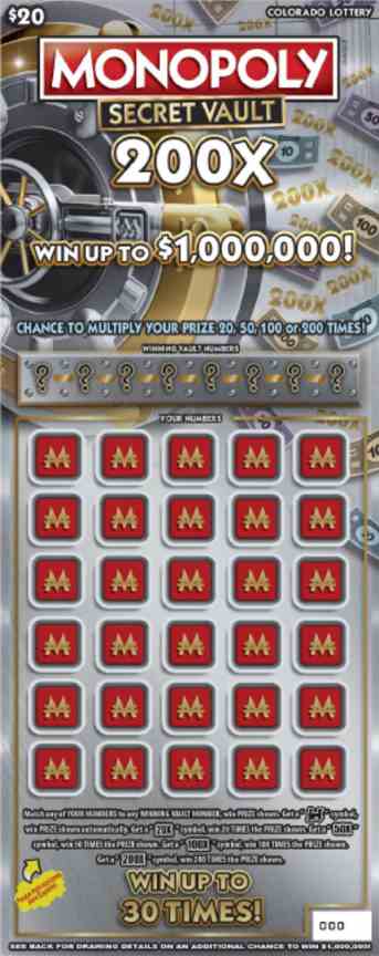 Monopoly Secret Vault 200X scratchcard - game number #2815 - front