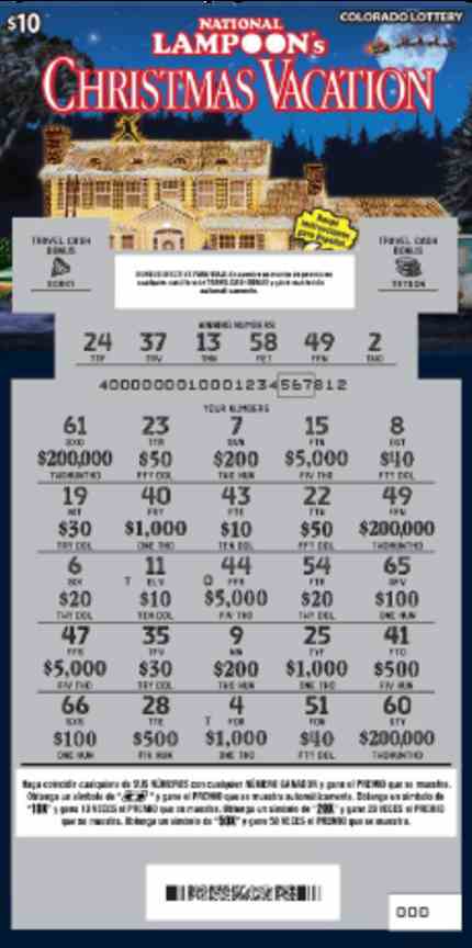 National Lampoon's Christmas Vacation scratchcard - game number #2903 - front-scratched