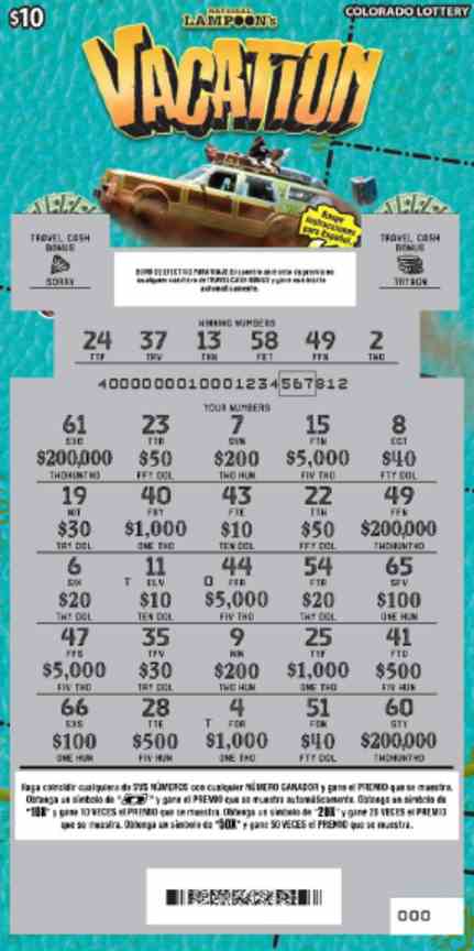 National Lampoon's Vacation scratchcard - game number #2904 - front-scratched