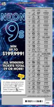 Neon 9s scratchcard - game number #289 - front-scratched