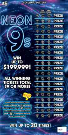 Neon 9s scratchcard - game number #289 - front