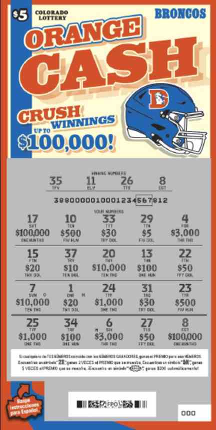 Orange Cash scratchcard - game number #2892 - front-scratched