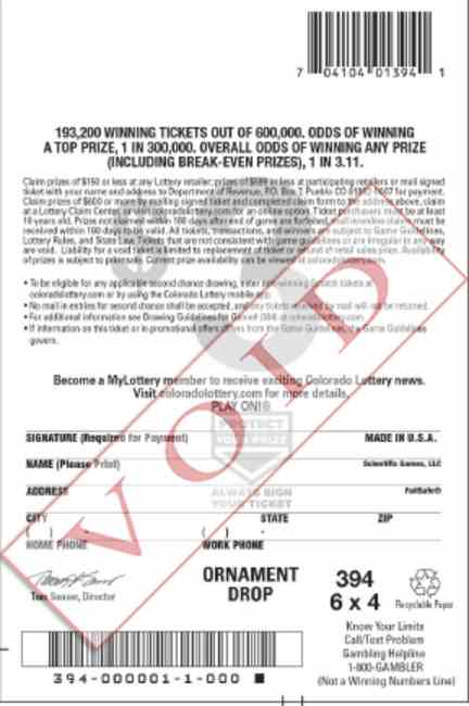 Ornament Drop scratchcard - game number #2896 - back