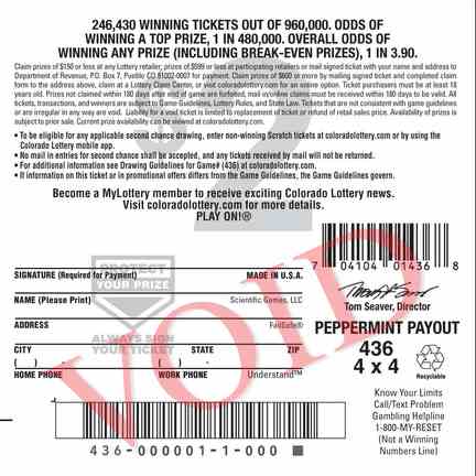 Peppermint Payout scratchcard - game number #2944 - back