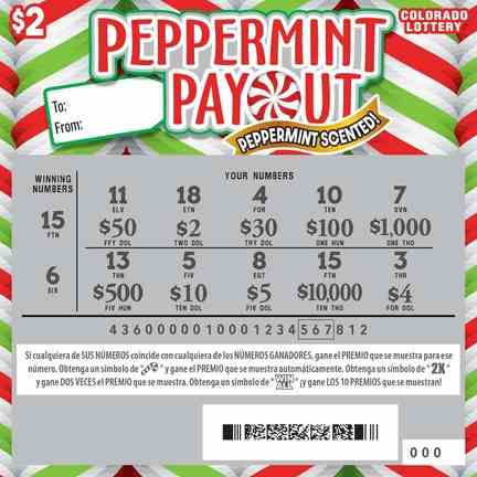 Peppermint Payout scratchcard - game number #2944 - front-scratched