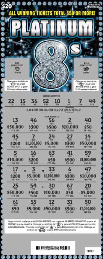 Platinum 8S scratchcard - game number #381 - front-scratched