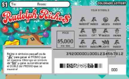 Reindeer Riches scratchcard - game number #392 - front-scratched