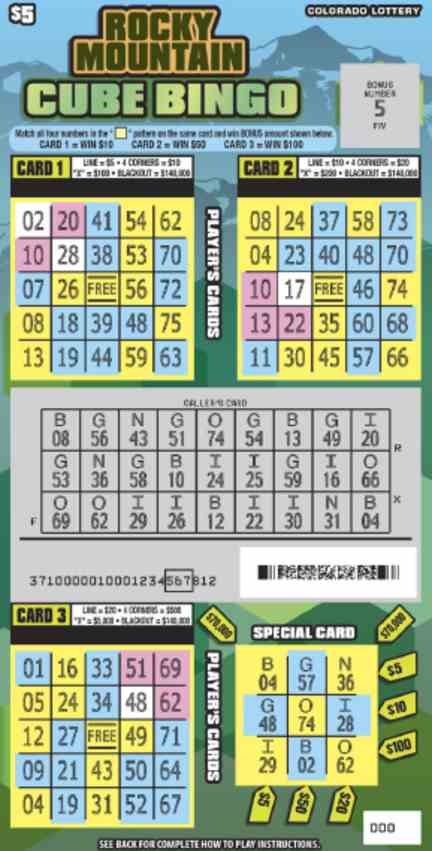 Rocky Mountain Cube Bingo scratchcard - game number #2880 - front-scratched