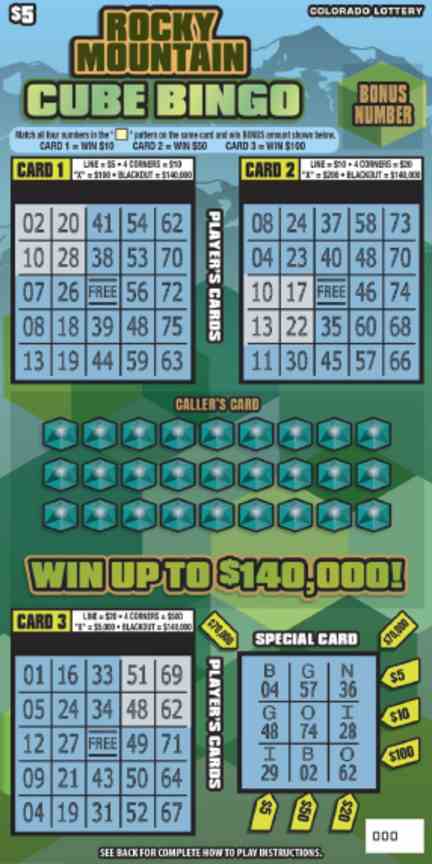 Rocky Mountain Cube Bingo scratchcard - game number #2880 - front
