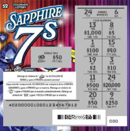 Sapphire 7S scratchcard - game number #2906 - front-scratched