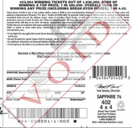 Sapphire 7S scratchcard - game number #402 - back