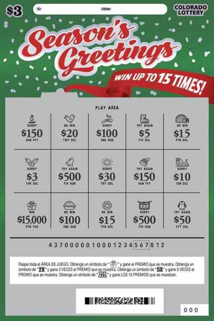 Season's Greetings scratchcard - game number #2945 - front-scratched