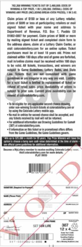 Set For Life scratchcard - game number #2891 - back