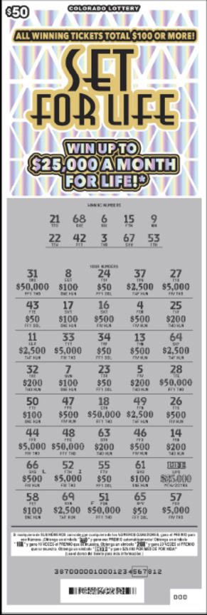 Set For Life scratchcard - game number #387 - front-scratched