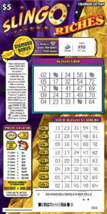 Slingo® Riches scratchcard - game number #304 - front-scratched