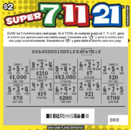 Super 7-11-21 scratchcard - game number #2785 - front-scratched