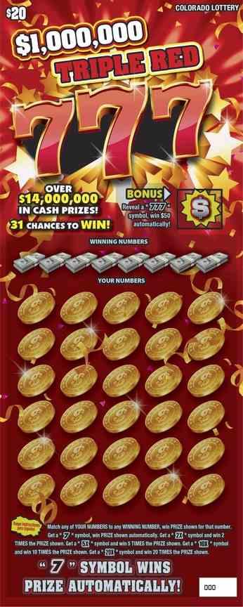 Triple Red 777 scratchcard - game number #2913 - front