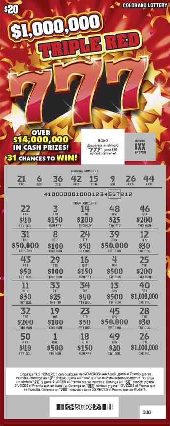 Triple Red 777 scratchcard - game number #410 - front-scratched