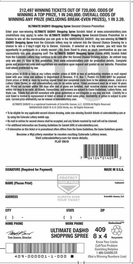 Ultimate Dash® Shopping Spree scratchcard - game number #2914 - back