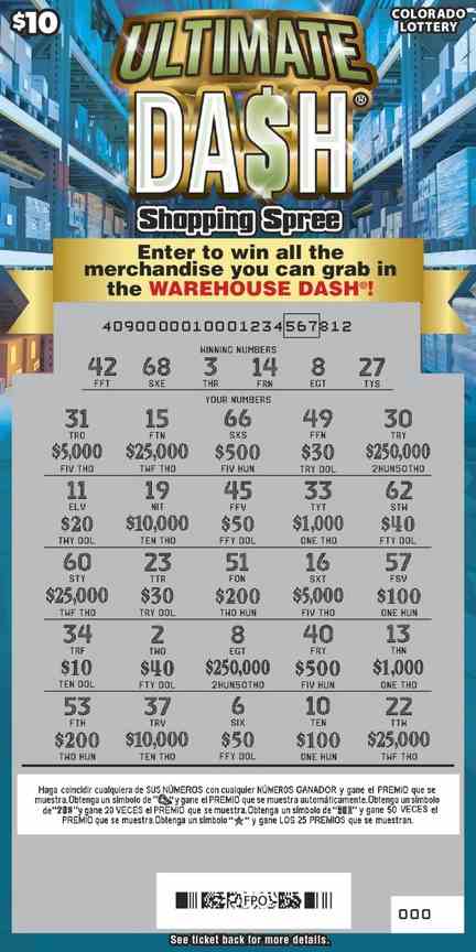 Ultimate Dash® Shopping Spree scratchcard - game number #409 - front-scratched