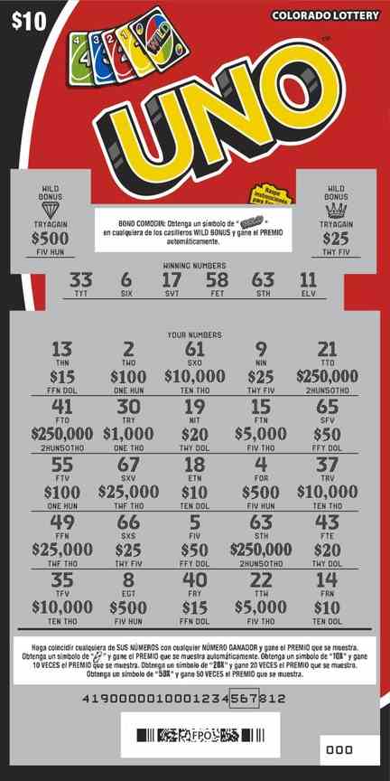 Uno scratchcard - game number #2925 - front-scratched