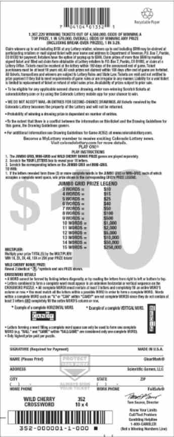 Wild Cherry Crossword scratchcard - game number #2846 - back