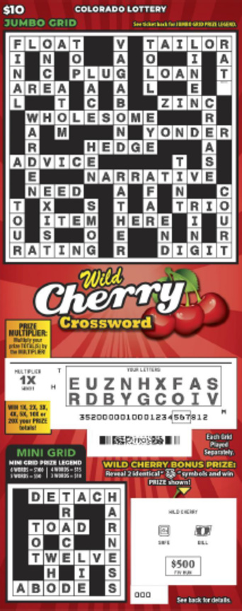 Wild Cherry Crossword scratchcard - game number #352 - front-scratched