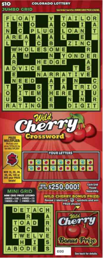 Wild Cherry Crossword scratchcard - game number #352 - front