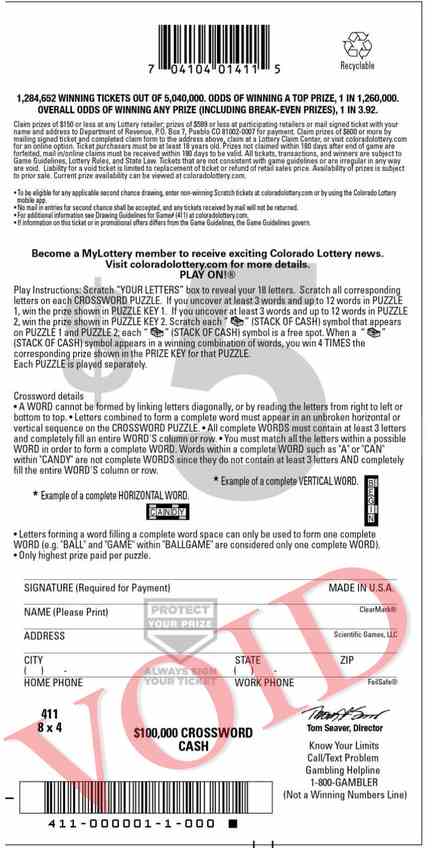 Winning Country scratchcard - game number #2929 - back