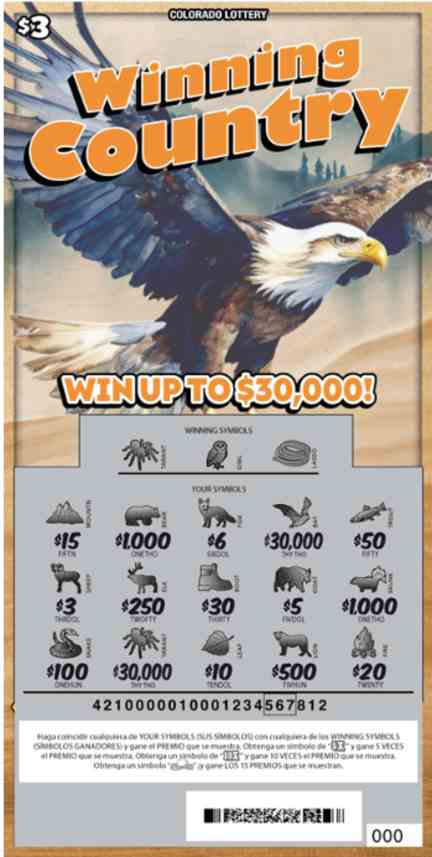 Winning Country scratchcard - game number #2929 - front-scratched