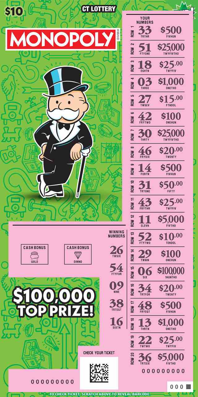 $10 Monopoly scratchcard - game number #1891 - front-scratched
