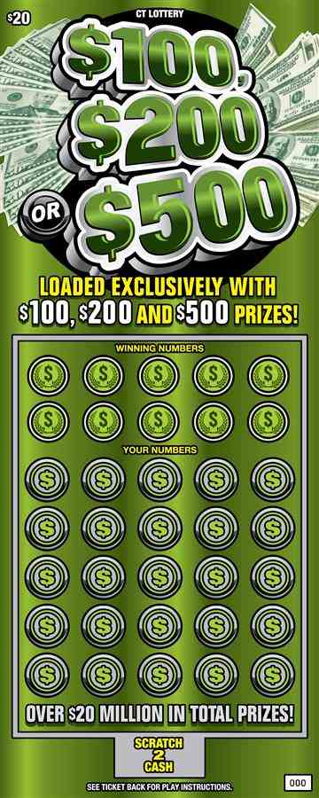 $100, $200 Or $500 scratchcard - game number #1858 - front