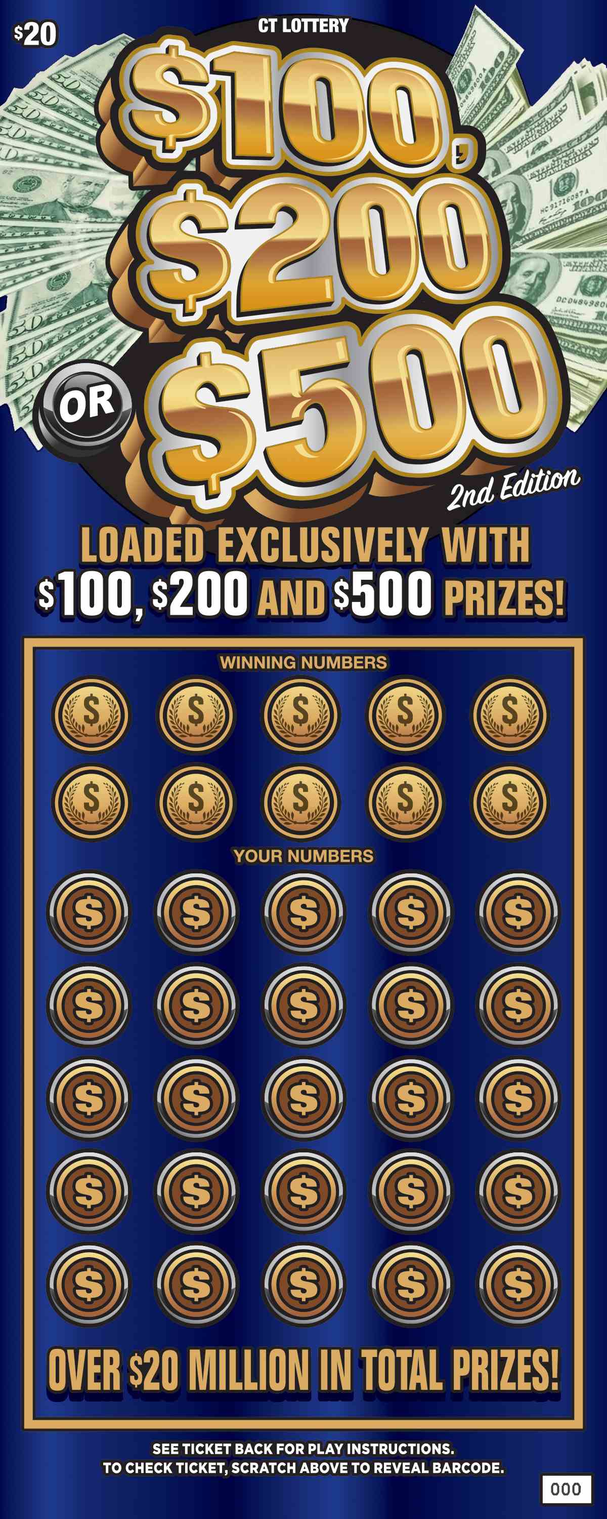 $100, $200 Or $500 2Nd Edition scratchcard - game number #1905 - front