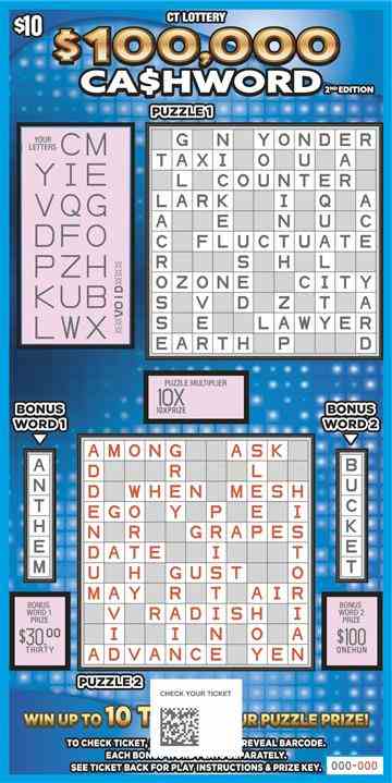 $100,000 Ca$Hword 2Nd Edition scratchcard - game number #1878 - front-scratched
