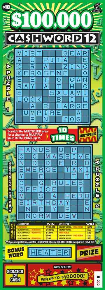 $100,000 Cashword 12 scratchcard - game number #1705 - front